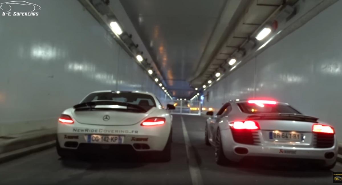 Mercedes SLS AMG και Audi R8 κοντράρονται μέσα από εξατμίσεις της Akrapovic